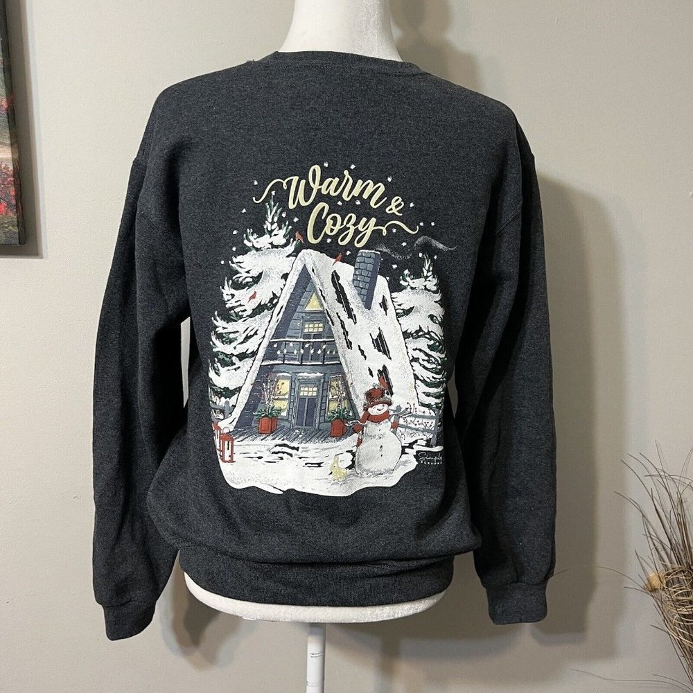 Jerzees Christmas Simply Blessed Gray Long Sleeve Women’s Sweatshirt Sz S EUC